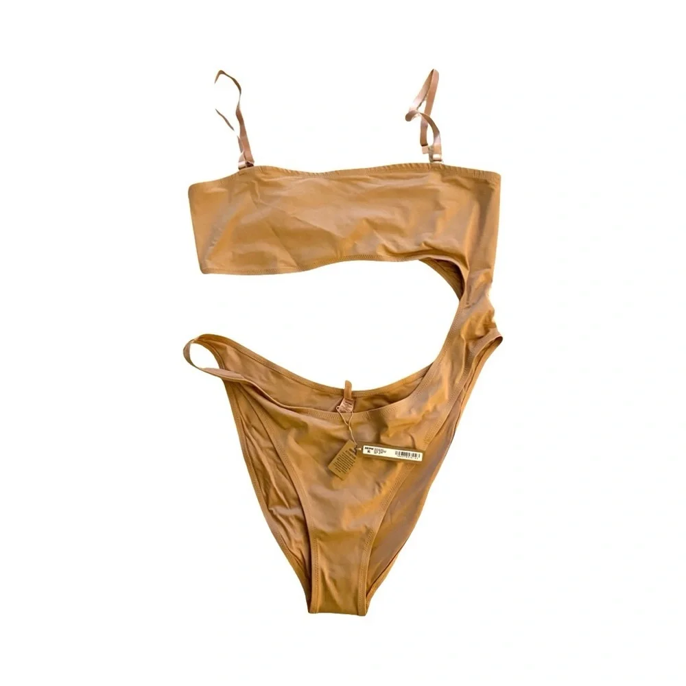 Skims Monokini Swimsuit 3X One Piece Convertible Strapless Ochre Tan Bandeau Top